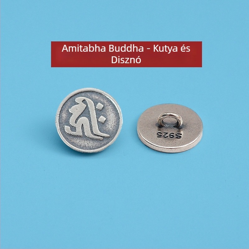 S925 Sterling ezüst gomb totém mintával, etnikus vintage stílus, zsinórzár