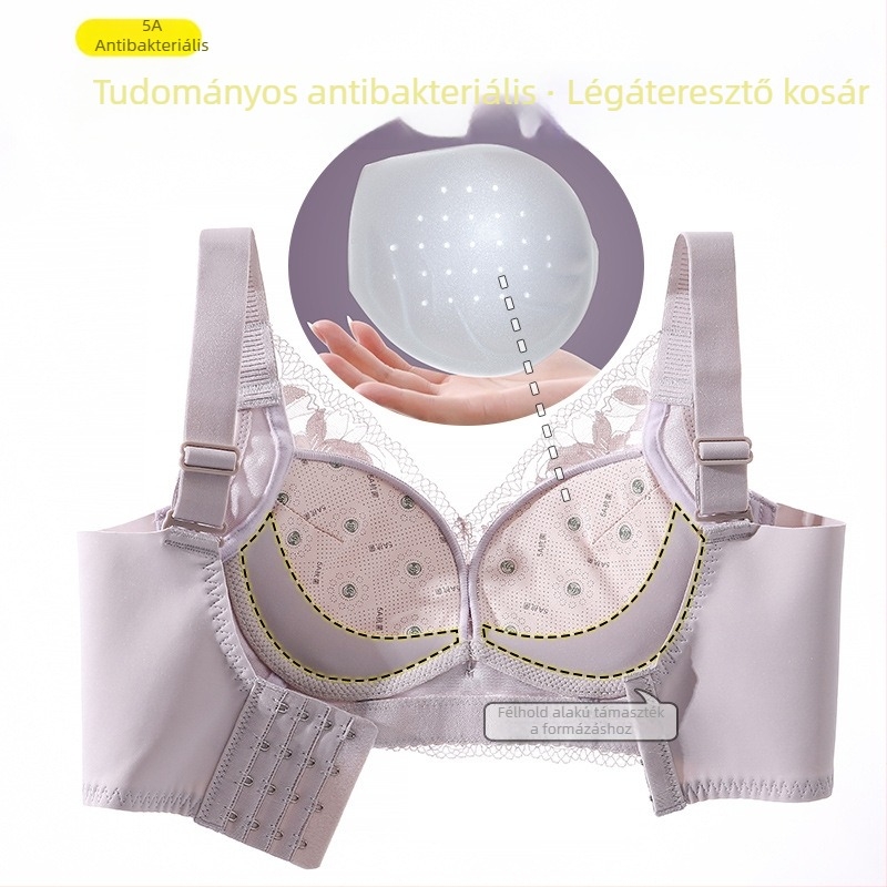 Drót nélküli női melltartó, 3/4 kosár, formázó, perforált kosarak, lélegző csipke, állítható, varrás nélküli