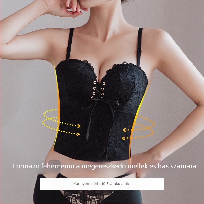 Strapless formázó melltartó menyasszonyi ruhához — csipke nylonos alappal, felső rész vékonyabb és alsó rész vastagabb formázott kosár, levehető dupla vállpántok, hátul öt horoggal záródó