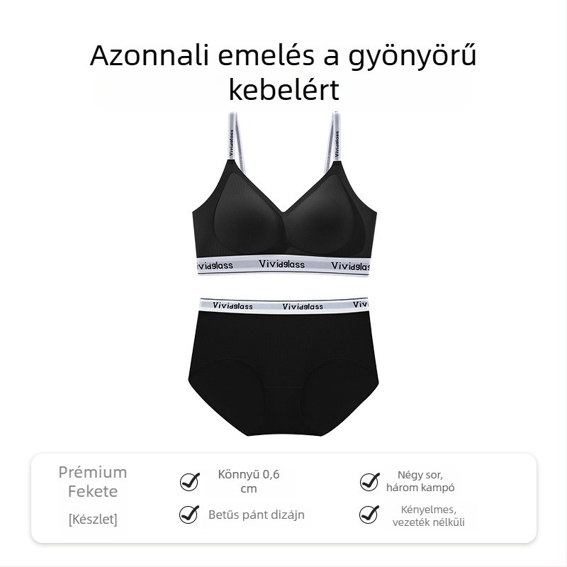 Wuji Liangpin modal anyagú melltartó szett betűmintával, nőknek, varrat nélküli, anti-esés, push-up kis mellre, rögzített dupla vállpántok