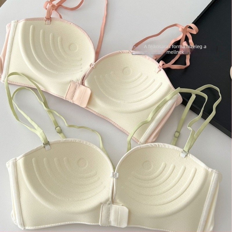 Női melltartó készlet: sima, csúszásmentes, dupla rétegű elől záródó, push-up kis mell számára, kereszt hátsó rész, varrat nélküli, láthatatlan
