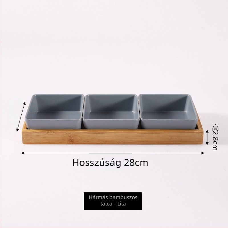 Melaminból készült nordic stílusú négy rekeszes snacktál diófélékhez, szárított gyümölcsökhöz és szószokhoz