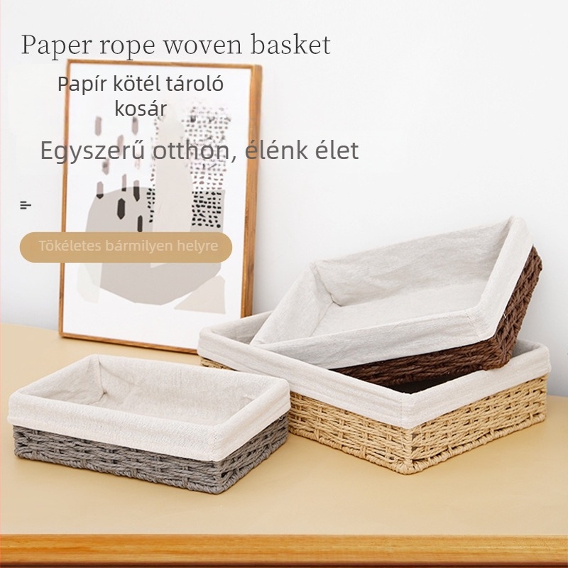 Szövött irodai tároló kosár, papírkötél design, modell 126, modern-minimalista stílus