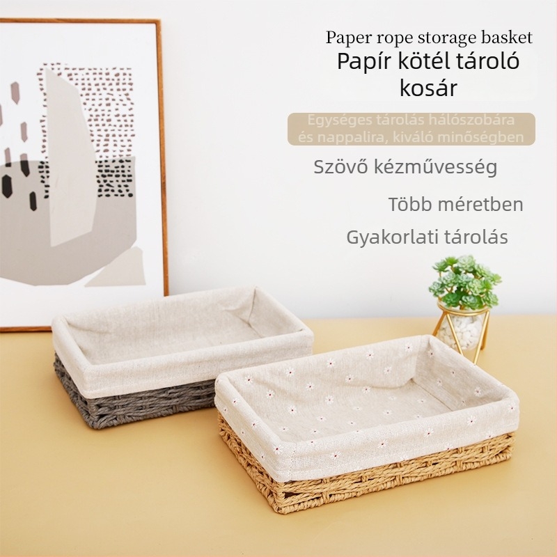 Szövött irodai tároló kosár, papírkötél design, modell 126, modern-minimalista stílus