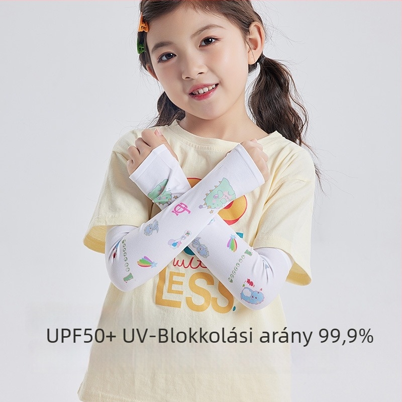 Gyerekeknek szóló UV-védő karvédő, monokróm jacquard mintázat, anyag: textil, 8–13 éveseknek
