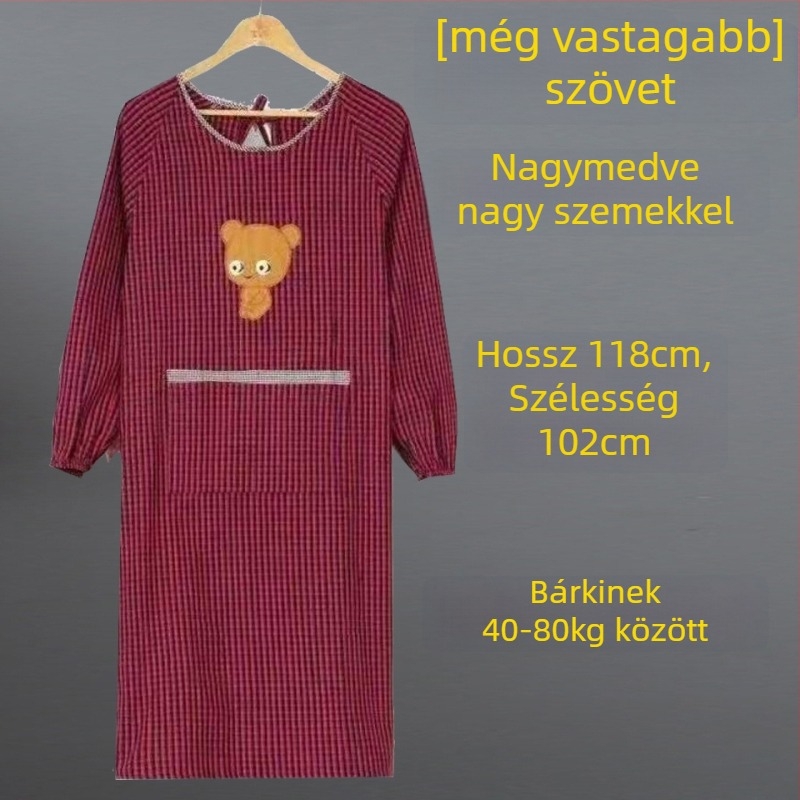 Ujjatlan kötény, pamutból, szennyeződés elleni, kockás mintával, megerősített kopásállóság