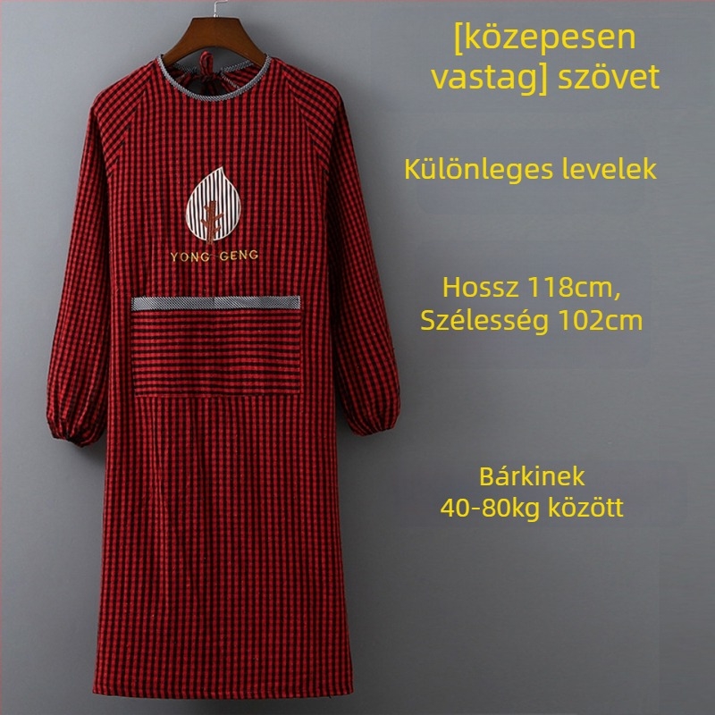Ujjatlan kötény, pamutból, szennyeződés elleni, kockás mintával, megerősített kopásállóság