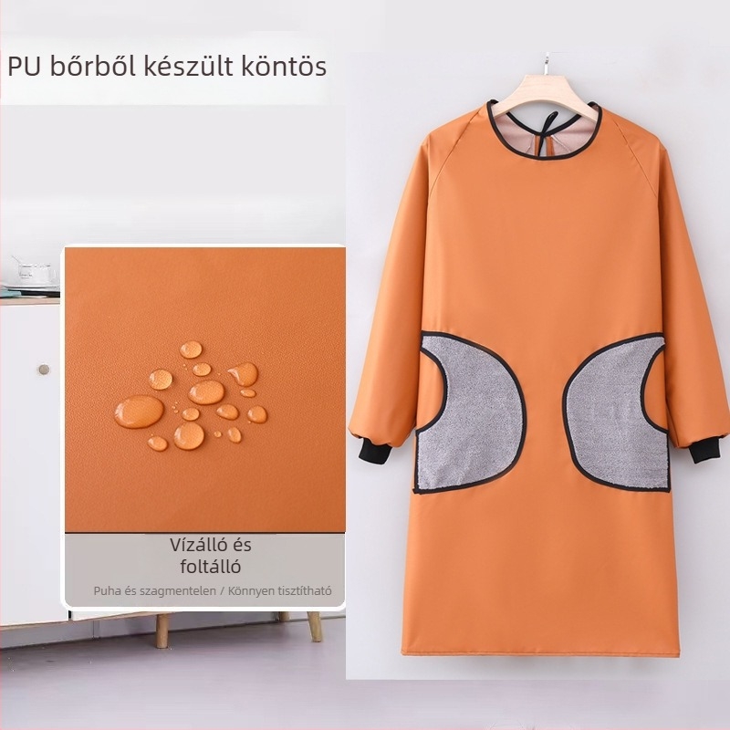 PU bőrből készült kötény hosszú ujjakkal – vízálló, olajálló, divatos munkaruházat felnőtteknek