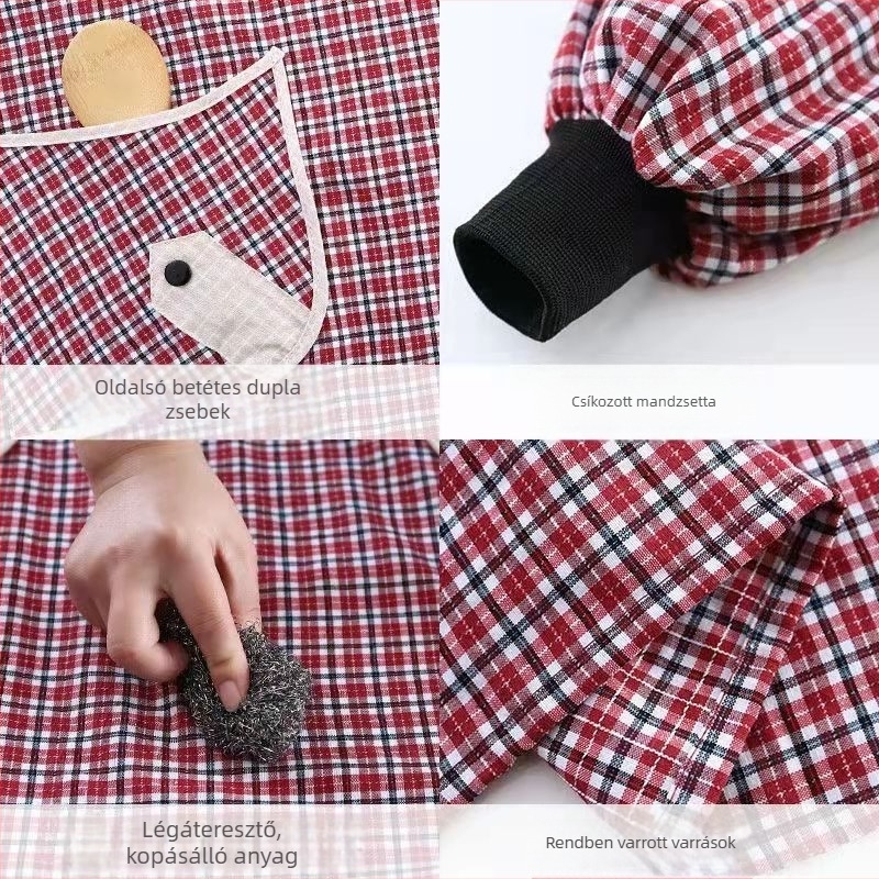 Mengchang 100% pamut ujjatlan kötény, dupla zsebbel, virágos/leveles mintázat, konyhai munkaruha a szennyeződés elleni védelemmel