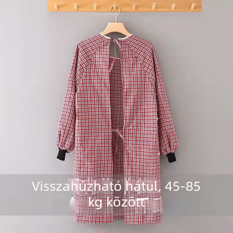 Mengchang 100% pamut ujjatlan kötény, dupla zsebbel, virágos/leveles mintázat, konyhai munkaruha a szennyeződés elleni védelemmel