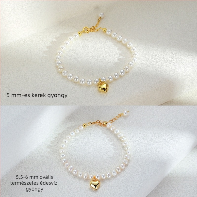 S925-ös Sterling ezüst gyöngy karkötő nőknek – természetes édesvízi gyöngyök, majdnem kör alakú formájú, minimalistán elegáns ékszer ajándék