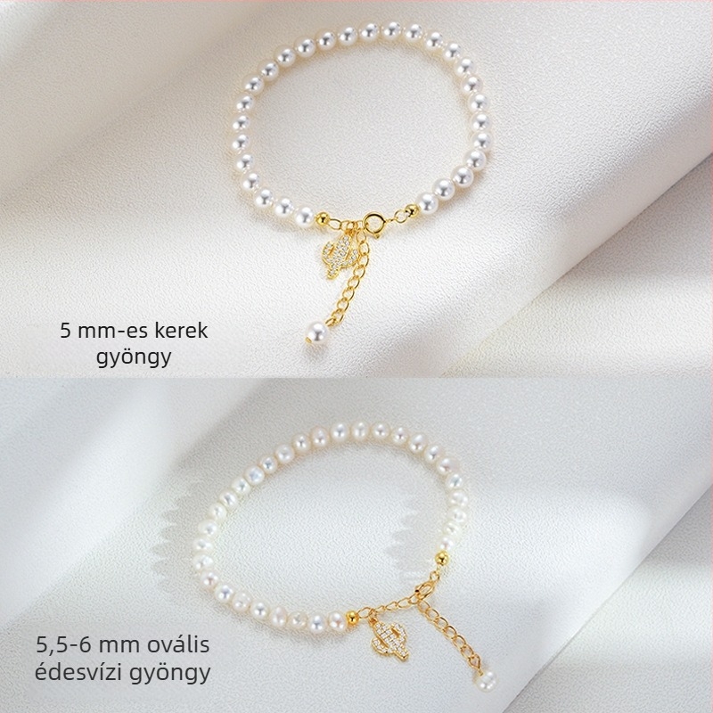 S925-ös Sterling ezüst gyöngy karkötő nőknek – természetes édesvízi gyöngyök, majdnem kör alakú formájú, minimalistán elegáns ékszer ajándék