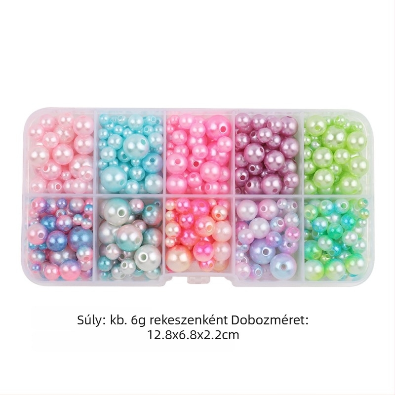 Kör alakú műanyag gyöngyök, imitált gyönggyel, DIY ékszerkészítéshez – lyukas, hajdísz és medálok, dobozban