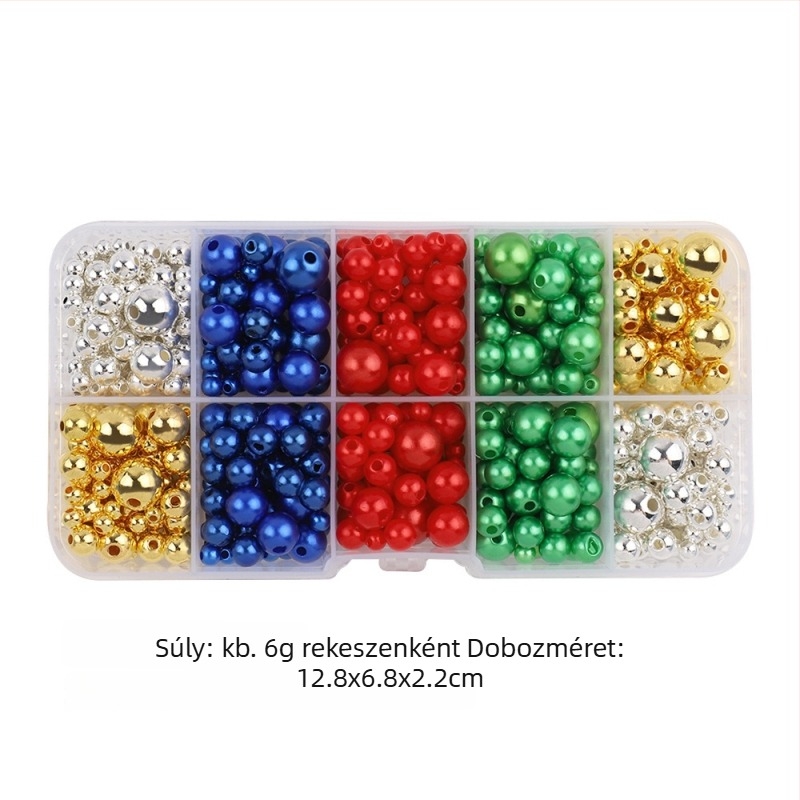 Kör alakú műanyag gyöngyök, imitált gyönggyel, DIY ékszerkészítéshez – lyukas, hajdísz és medálok, dobozban