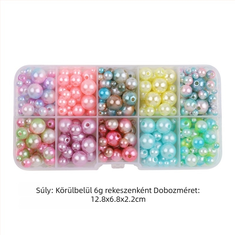 Kör alakú műanyag gyöngyök, imitált gyönggyel, DIY ékszerkészítéshez – lyukas, hajdísz és medálok, dobozban