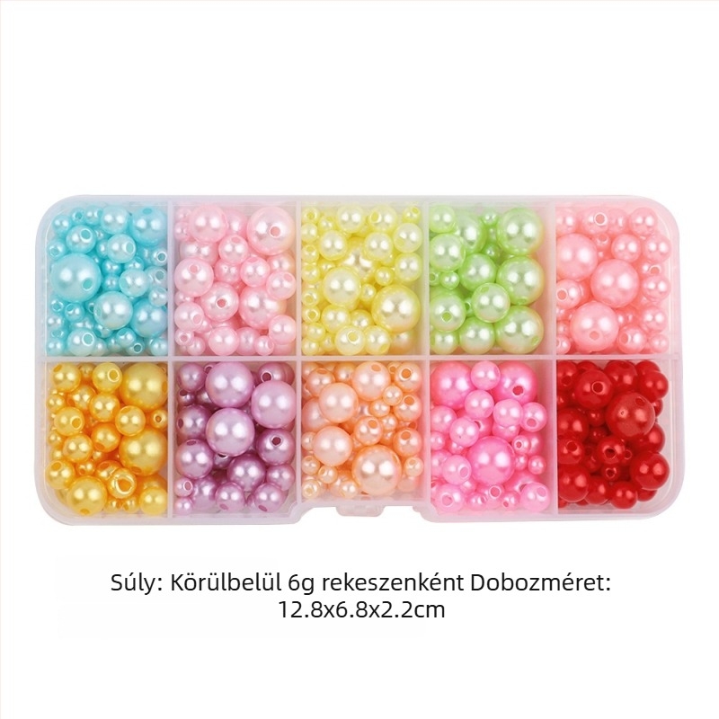 Kör alakú műanyag gyöngyök, imitált gyönggyel, DIY ékszerkészítéshez – lyukas, hajdísz és medálok, dobozban