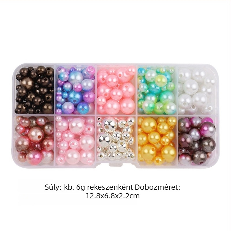 Kör alakú műanyag gyöngyök, imitált gyönggyel, DIY ékszerkészítéshez – lyukas, hajdísz és medálok, dobozban
