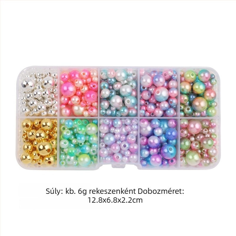 Kör alakú műanyag gyöngyök, imitált gyönggyel, DIY ékszerkészítéshez – lyukas, hajdísz és medálok, dobozban
