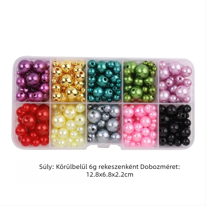 Kör alakú műanyag gyöngyök, imitált gyönggyel, DIY ékszerkészítéshez – lyukas, hajdísz és medálok, dobozban