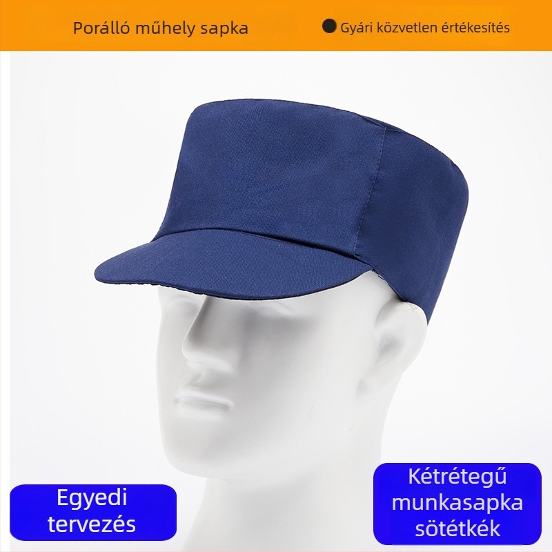 Denim lapos sapka, kettes rétegű munkaszapka logónyomtatással, uniszex, kis kerek sapka porvédelmi és hajápolási célokra