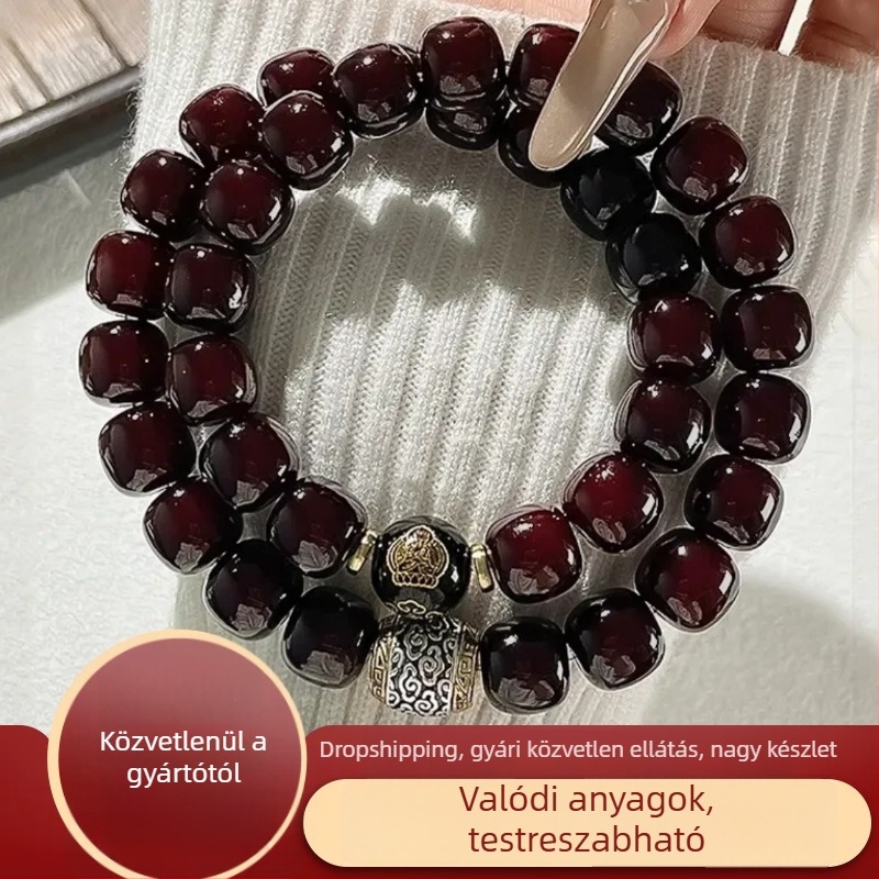 Fekete Bodhi gyöngyös karkötő, 12 zodiákus, dupla kör, nyolc Bodhisattva védő, uniszex, kínai stílus