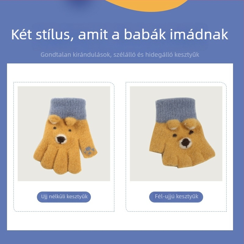 Gyerekeknek szóló ujj nélküli kesztyűk, kötött, meleg, téli/ősz