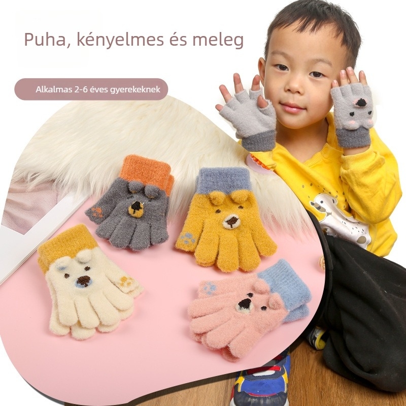 Gyerekeknek szóló ujj nélküli kesztyűk, kötött, meleg, téli/ősz