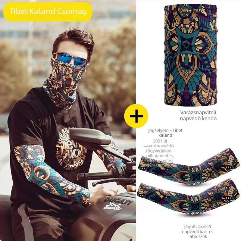 Nyári jégselyem ujjvédők és arc törölköző készlet, UV védelem, gyorsan száradó, vékony anyag, ideális vezetéshez és szabadtéri kerékpározáshoz.
