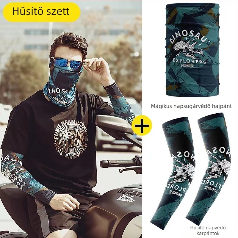Nyári jégselyem ujjvédők és arc törölköző készlet, UV védelem, gyorsan száradó, vékony anyag, ideális vezetéshez és szabadtéri kerékpározáshoz.