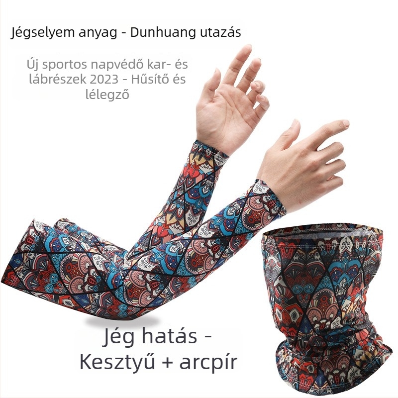 Nyári jégselyem ujjvédők és arc törölköző készlet, UV védelem, gyorsan száradó, vékony anyag, ideális vezetéshez és szabadtéri kerékpározáshoz.