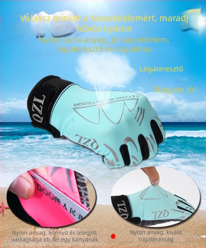 Kerékpáros kesztyűk, lélegző Nylon Ice Silk Lycra anyagból, uniszex felnőtteknek, monoszínű minta, csúszásmentes és napvédő