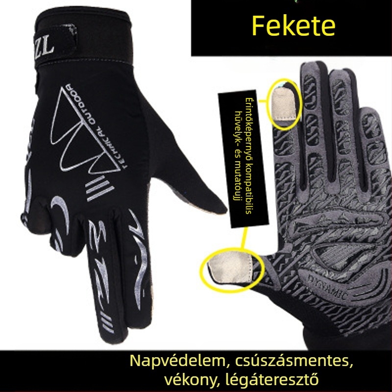 Kerékpáros kesztyűk, lélegző Nylon Ice Silk Lycra anyagból, uniszex felnőtteknek, monoszínű minta, csúszásmentes és napvédő