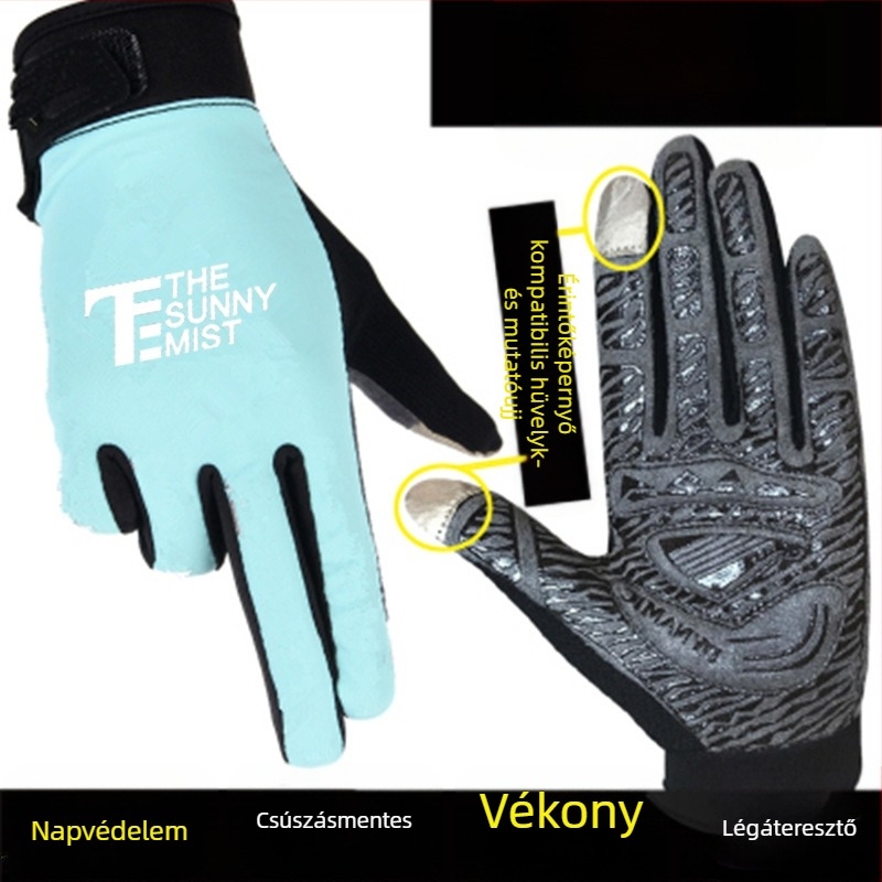 Kerékpáros kesztyűk, lélegző Nylon Ice Silk Lycra anyagból, uniszex felnőtteknek, monoszínű minta, csúszásmentes és napvédő