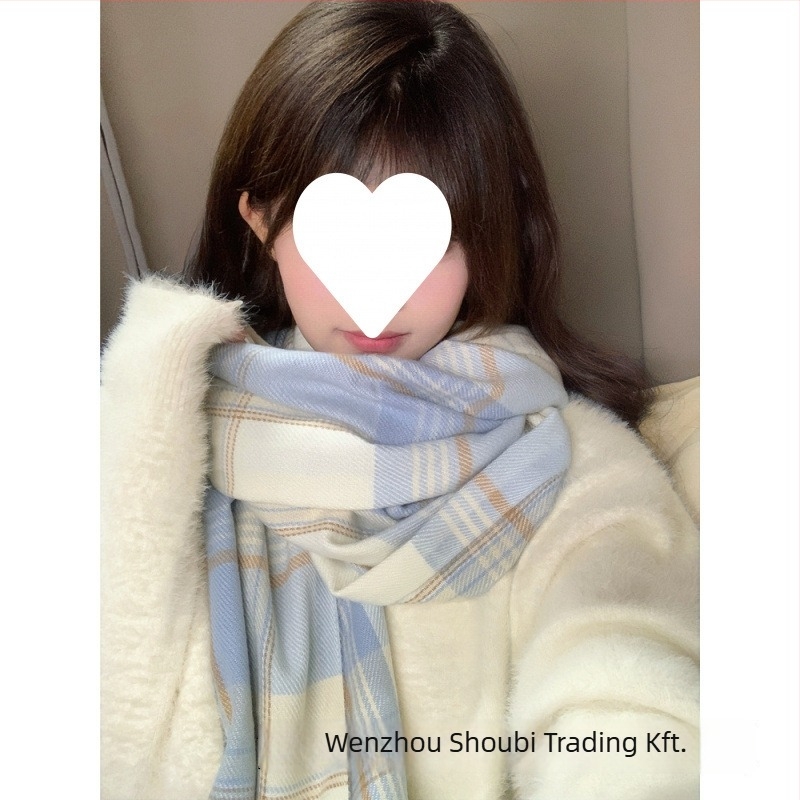 Koreai stílusú kockás sál, téli, vastag kivitelben
