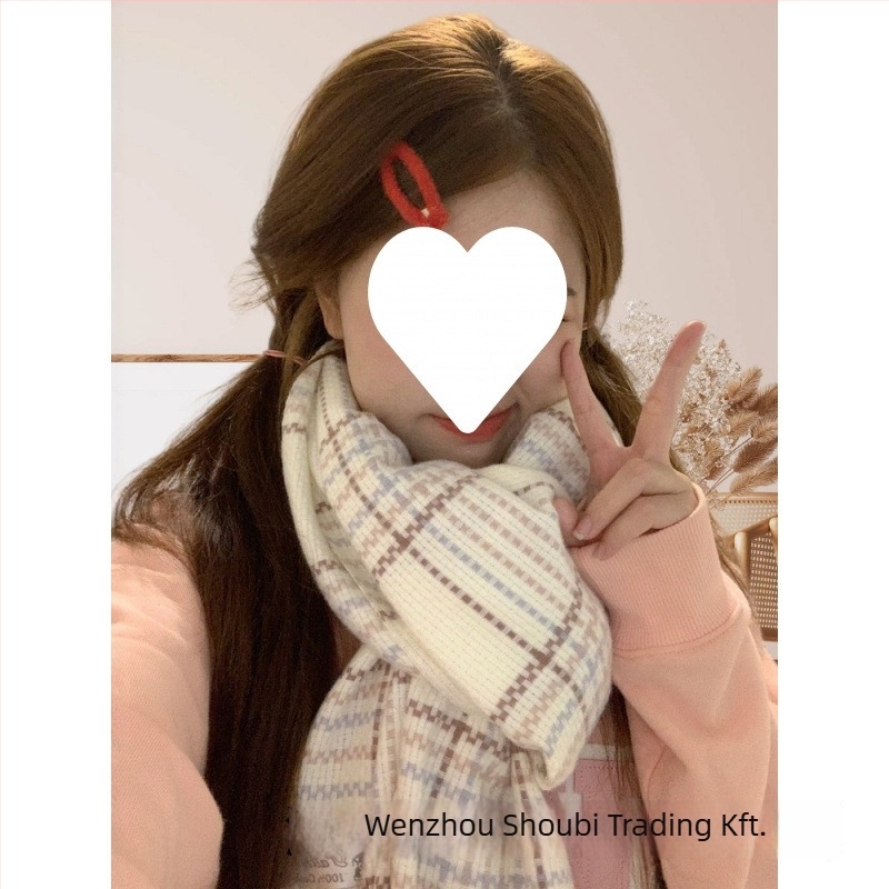 Koreai stílusú kockás sál, téli, vastag kivitelben