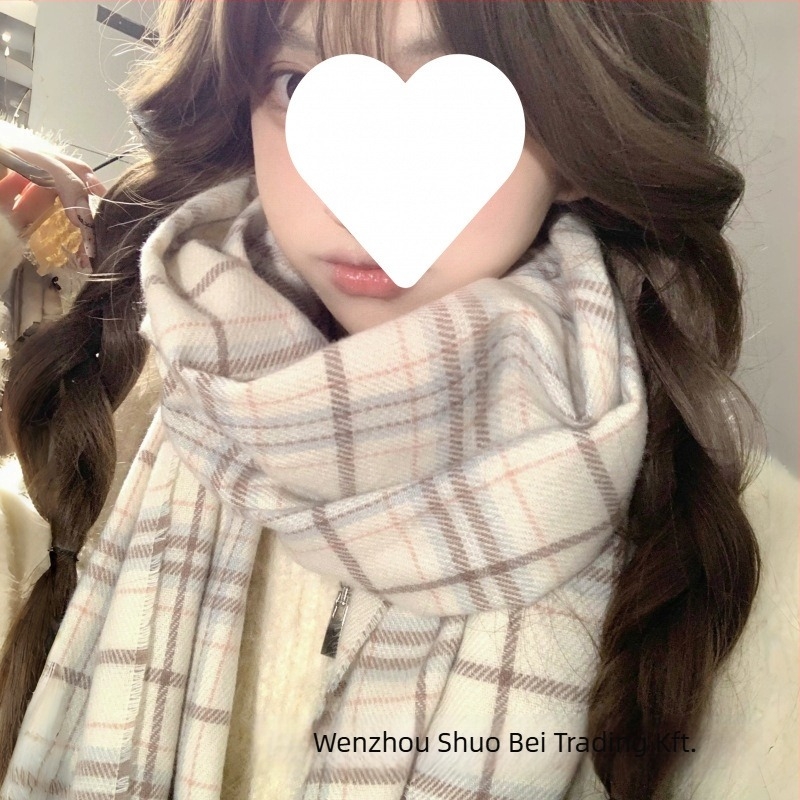 Koreai stílusú kockás sál, téli, vastag kivitelben