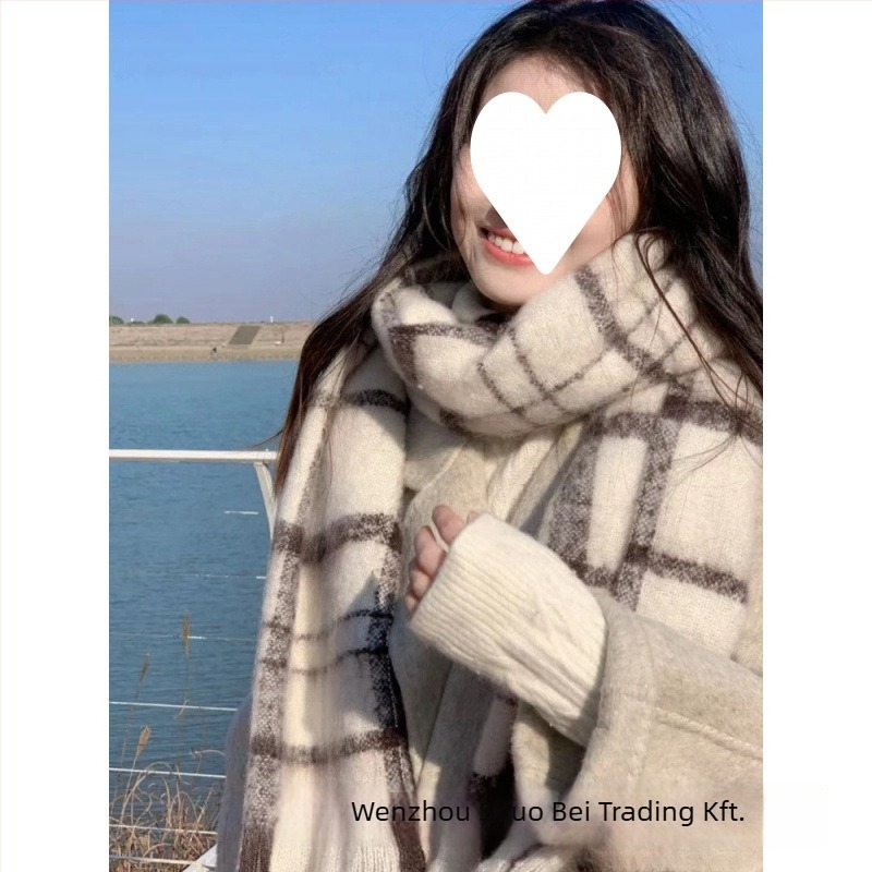 Koreai stílusú kockás sál, téli, vastag kivitelben