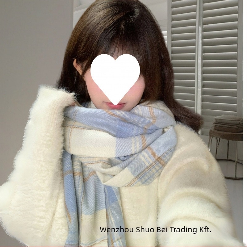 Koreai stílusú kockás sál, téli, vastag kivitelben