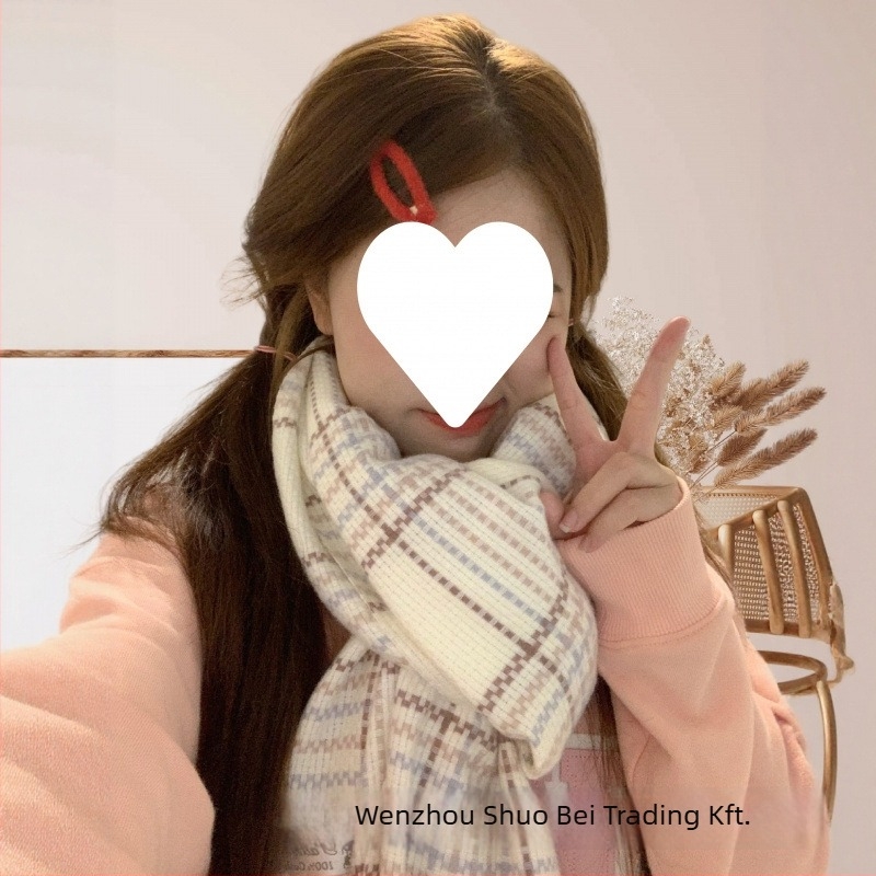Koreai stílusú kockás sál, téli, vastag kivitelben