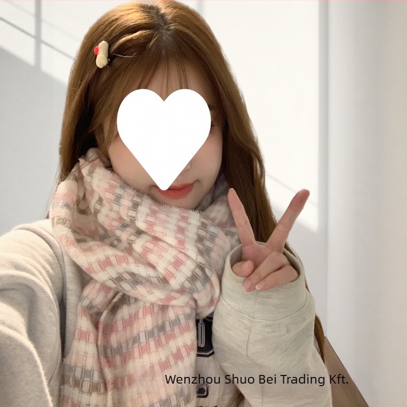 Koreai stílusú kockás sál, téli, vastag kivitelben