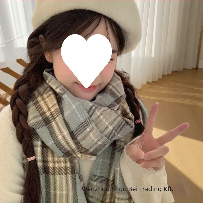 Koreai stílusú kockás sál, téli, vastag kivitelben