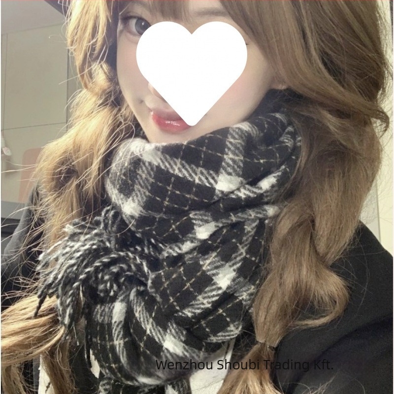 Koreai stílusú kockás sál, téli, vastag kivitelben