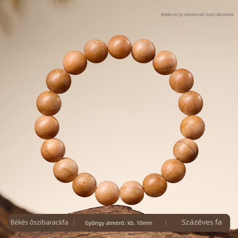 Őszibarackfa 108 gyöngyös buddhista karkötő, etnikus stílus, polírozott felület, félig kézi és félig gépi megmunkálás