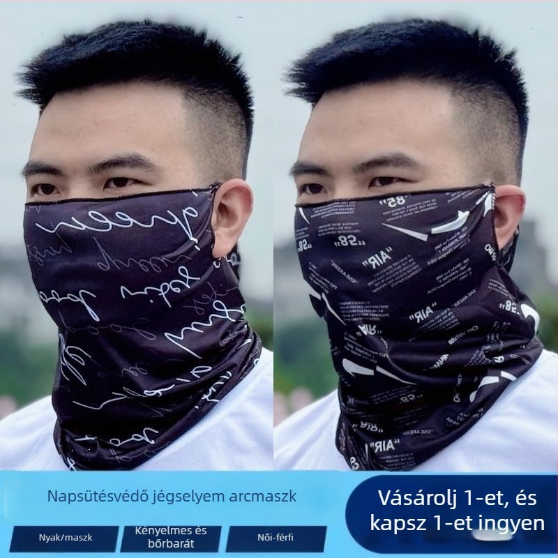 Ice Silk anyagú kerékpáros maszk UV-védelmet nyújtva, uniszex, arcon és nyakon védő, légáteresztő, fülhurok kialakítással