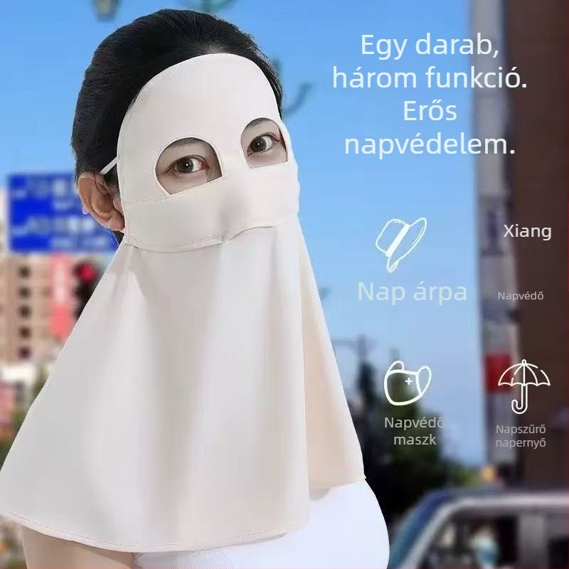 Teljes arcú UV-védő maszk nyakvédővel, Ice Silk lélegző anyag, napvédő funkció, porálló, poliészter 51–60%