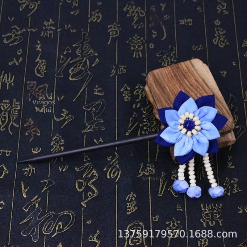 Textilből készült virág alakú hajcsat, kézzel szőtt, etnikus stílus