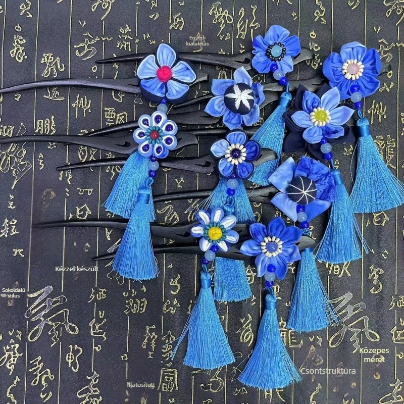 Textilből készült virág alakú hajcsat, kézzel szőtt, etnikus stílus