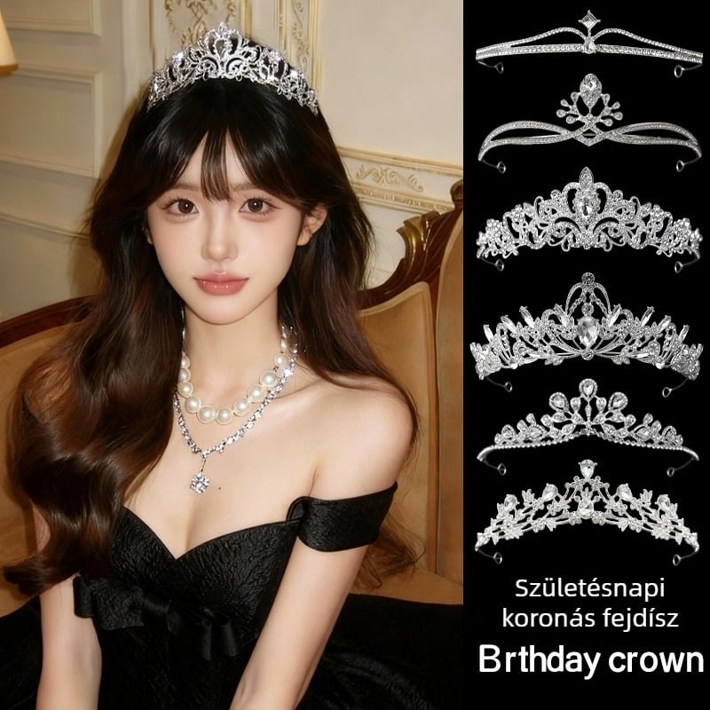Menyasszonyi tiara – ötvözetből készült korona kristályokkal, luxus esküvői kiegészítő, európai–amerikai stílus