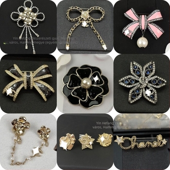 Ötvözetből készült virág- és masni alakú brooch, könnyed luxus stílus, galvanizált bevonat, dekoratív és kettős használat.