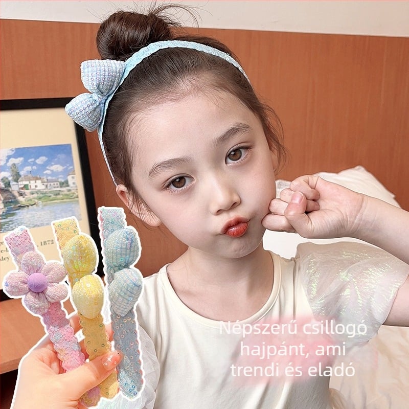 Gyerekeknek szóló fejfedő hajpánttal - anyag: szövet, rajzfilm stílus, masni dizájn, ametiszt kristály